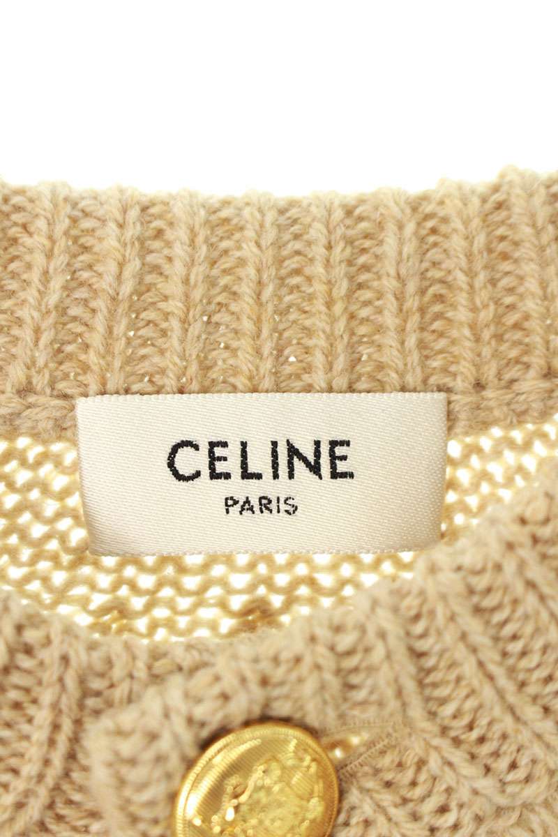 CELINE 25AW Triomphe Fair Isle Wool Cardigan Beige Size M