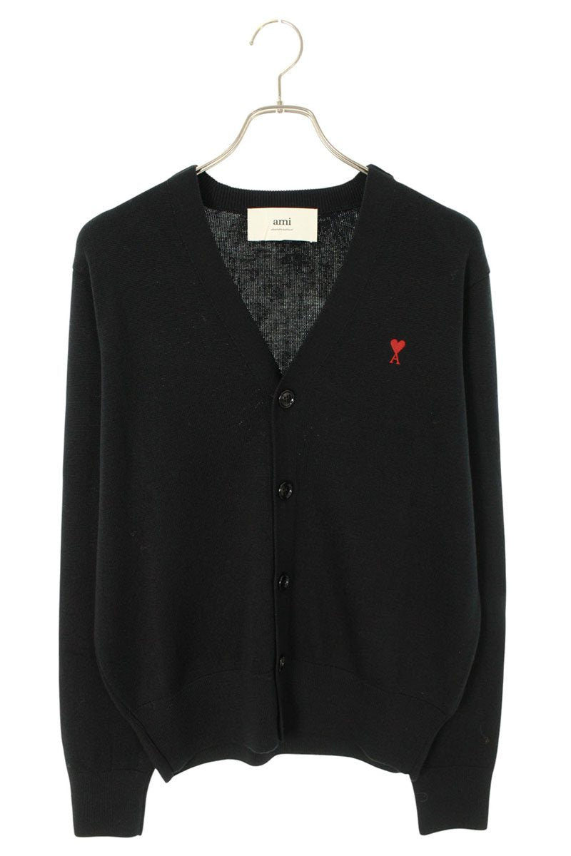 AMI Embroidered Cardigan Black x Red Size XL