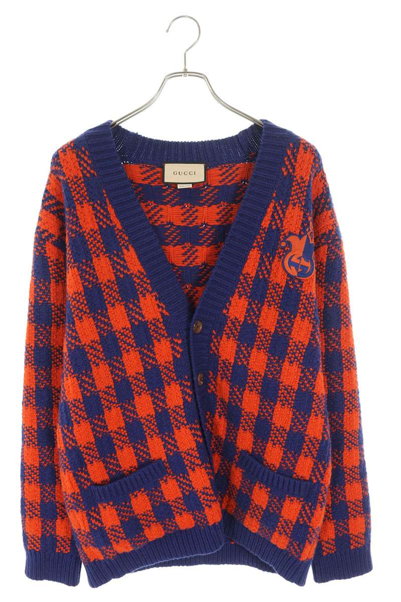 GUCCI Logo Embroidered Patch Wool Cardigan Multi Size L