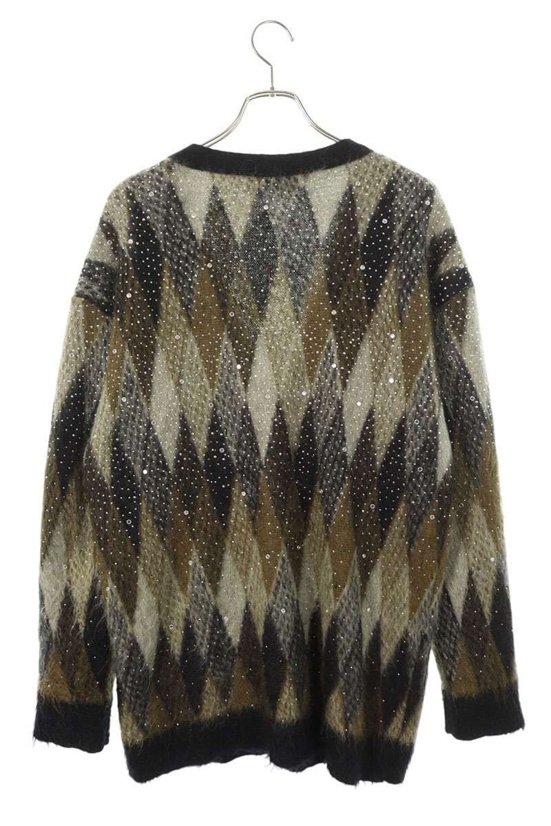 CELINE Stone Embellished Argyle Mohair Blend Cardigan Size S
