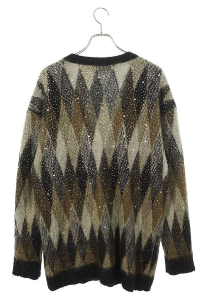 CELINE Stone Embellished Argyle Mohair Blend Cardigan Size S
