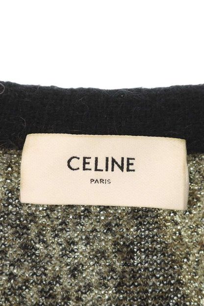 CELINE Stone Embellished Argyle Mohair Blend Cardigan Size S