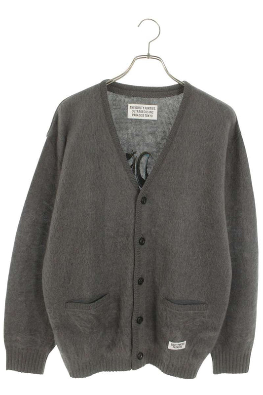Wacko Maria Back Embroidered Wool Knit Cardigan Gray Size M