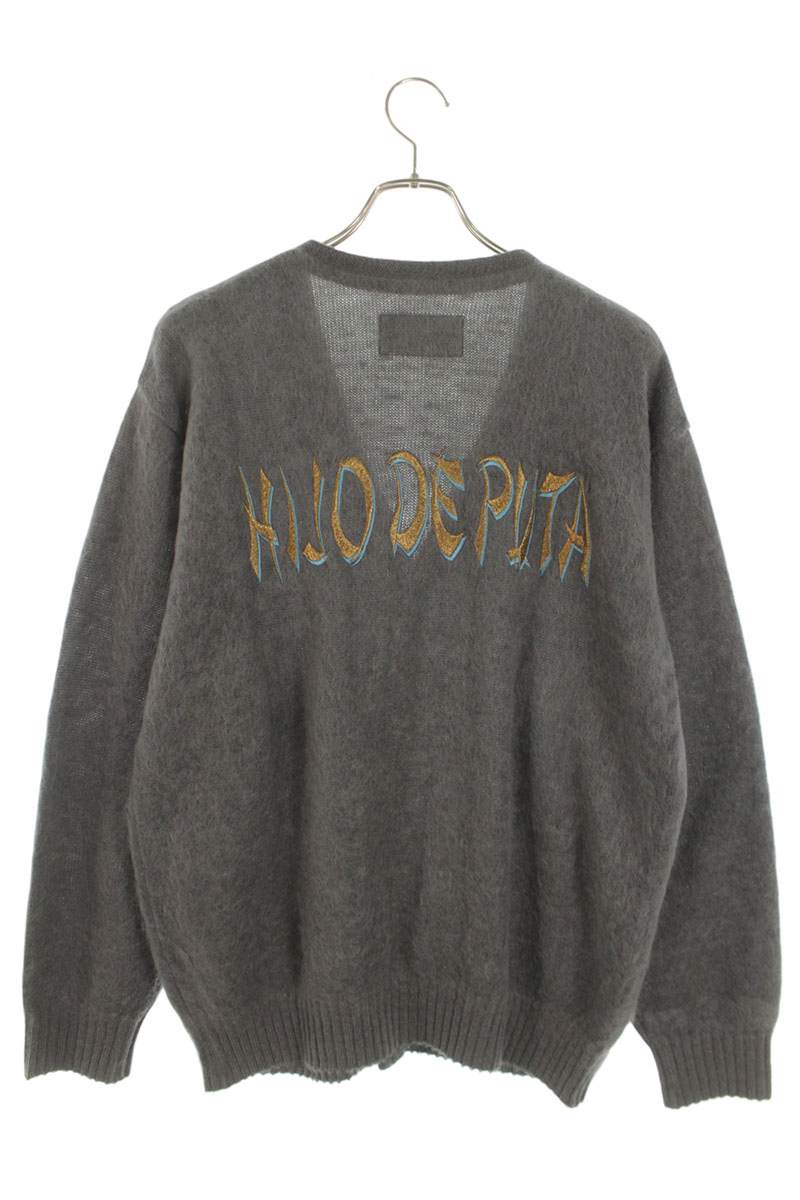 Wacko Maria Back Embroidered Wool Knit Cardigan Gray Size M