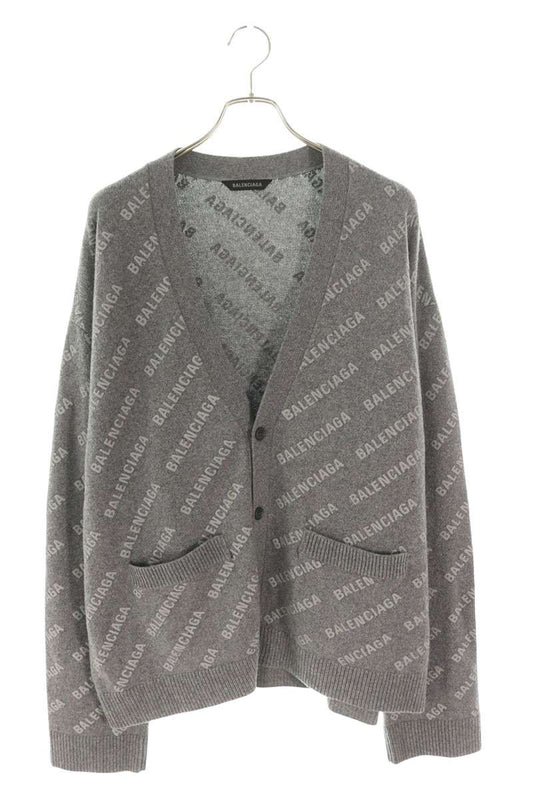 Balenciaga Logo All-Over Print Knit Cardigan Gray Size XL