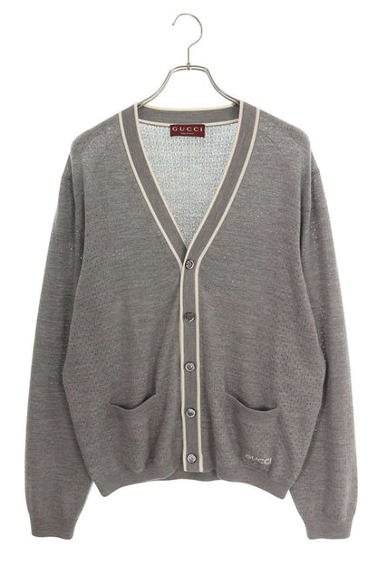 GUCCI V-Neck Perforated Wool Cardigan Gray Size XXL