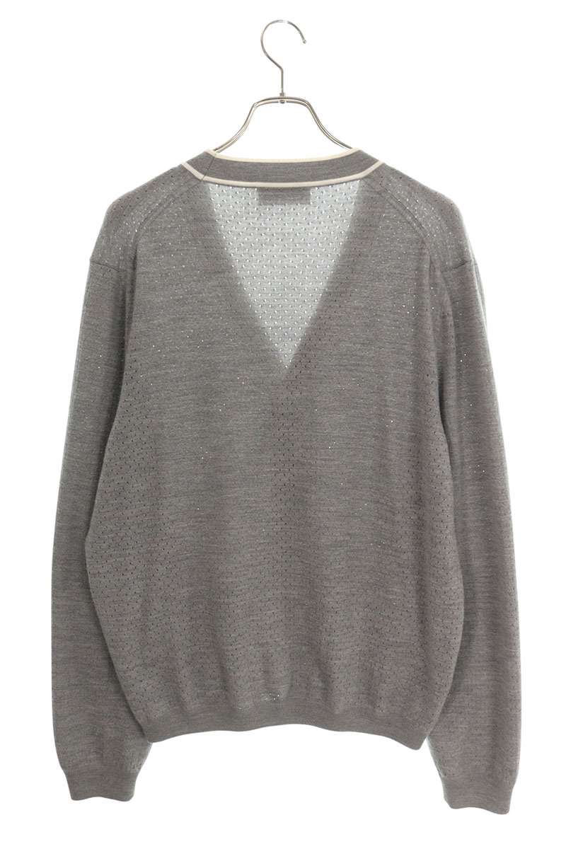 GUCCI V-Neck Perforated Wool Cardigan Gray Size XXL