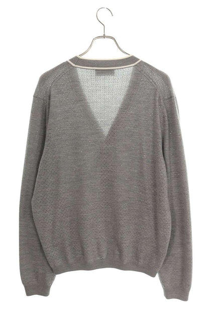 GUCCI V-Neck Perforated Wool Cardigan Gray Size XXL