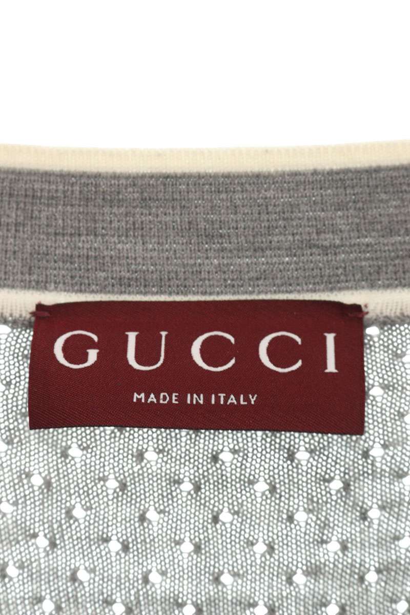 GUCCI V-Neck Perforated Wool Cardigan Gray Size XXL