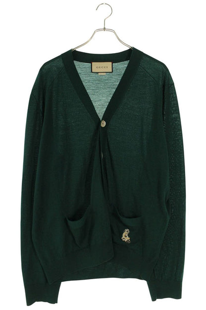 GUCCI Embroidered Dog V-Neck Wool Cardigan Green Size XXL