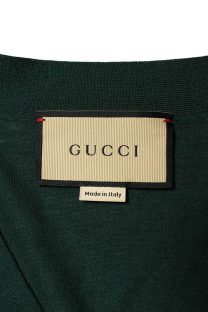 GUCCI Embroidered Dog V-Neck Wool Cardigan Green Size XXL
