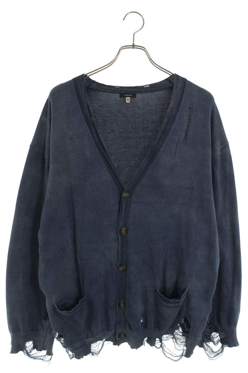 R13 BOYFRIEND CARDIGAN Distressed Cotton Blue Size L
