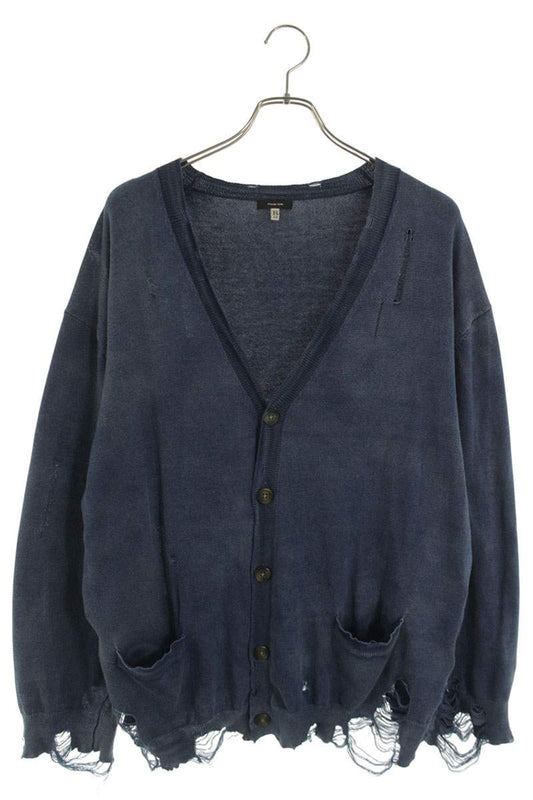 R13 BOYFRIEND CARDIGAN Distressed Cotton Blue Size L