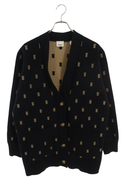Burberry TB Logo All-Over Print Knit Cardigan Black x Beige Size L