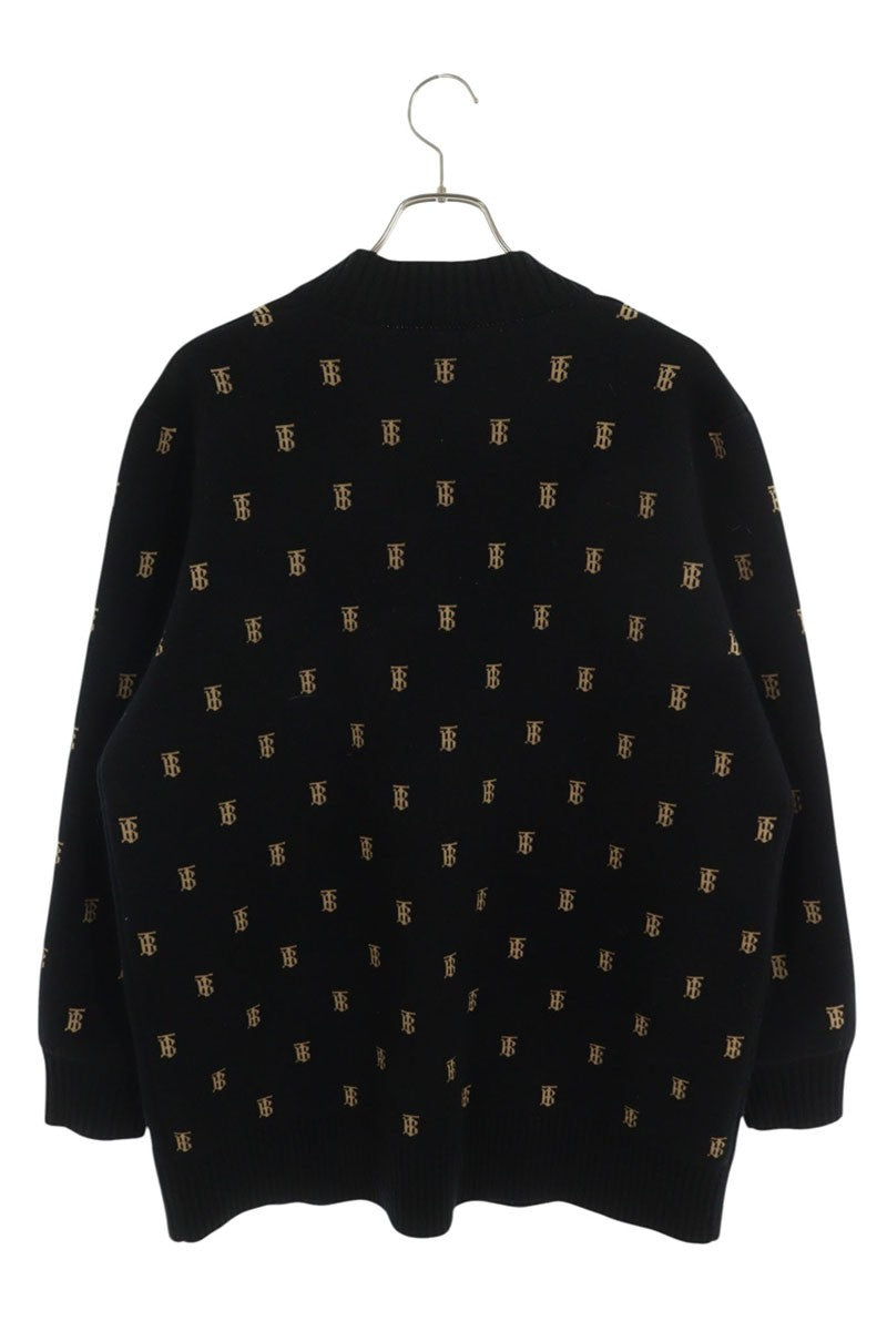 Burberry TB Logo All-Over Print Knit Cardigan Black x Beige Size L