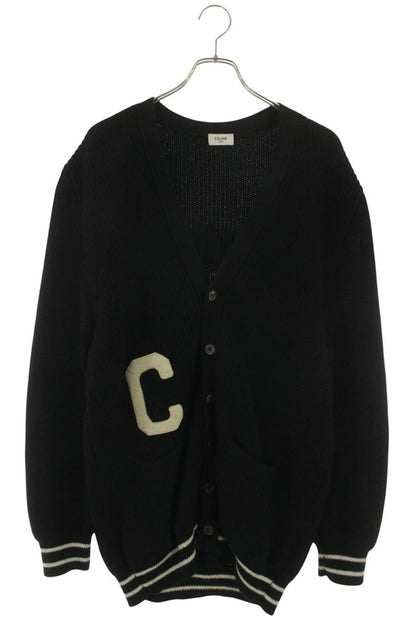 CELINE Black/White College C Logo Wool Knit Cardigan Size M
