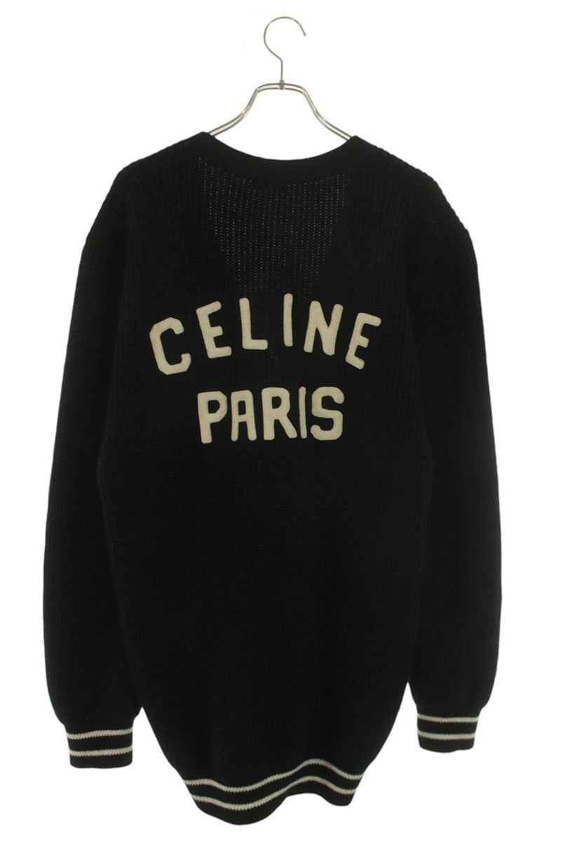 CELINE Black/White College C Logo Wool Knit Cardigan Size M
