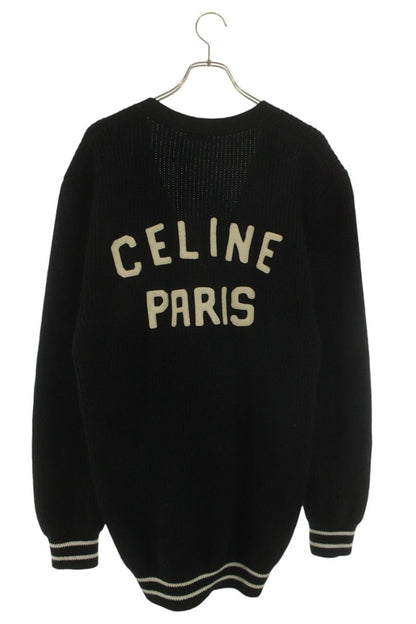 CELINE Black/White College C Logo Wool Knit Cardigan Size M