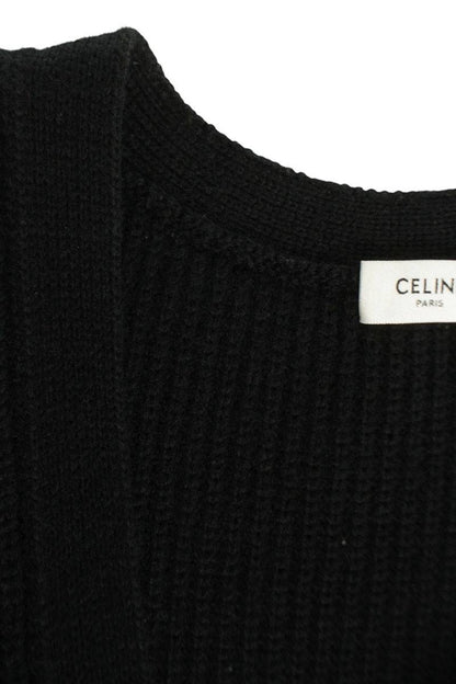 CELINE Black/White College C Logo Wool Knit Cardigan Size M