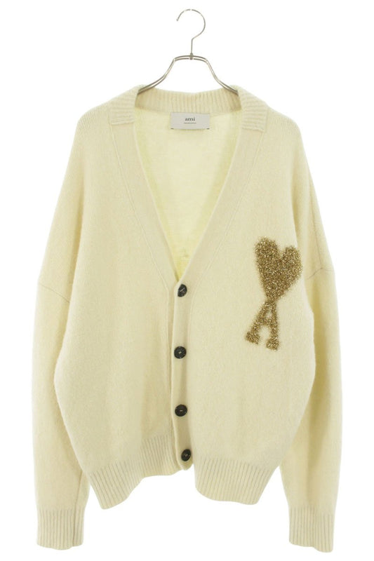 AMI Alexandre Mattiussi Heart Logo Wool Cardigan Size L