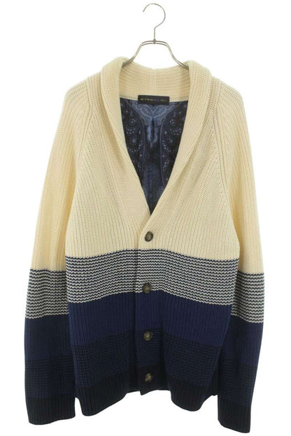 ETRO White/Blue Cotton Knit Silk Lined Cardigan Size 3XL