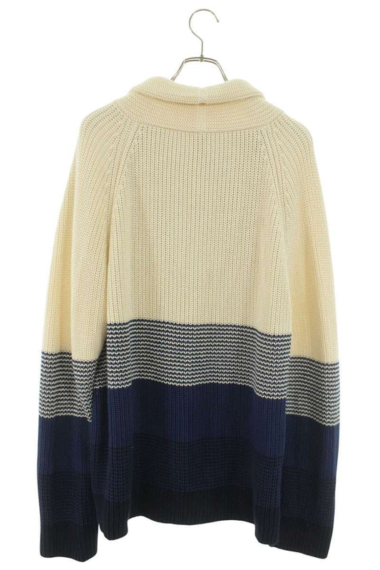 ETRO White/Blue Cotton Knit Silk Lined Cardigan Size 3XL
