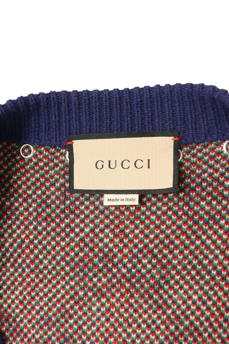 GUCCI Studded GG Wool Knit Cardigan Navy Size L