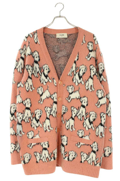 CELINE Brushed Cotton Jacquard Cardigan Pink Size M
