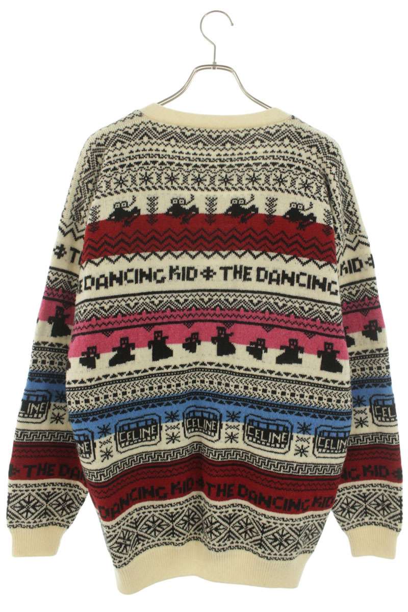 CELINE Wool Jacquard Loose Cardigan White Multi Size M