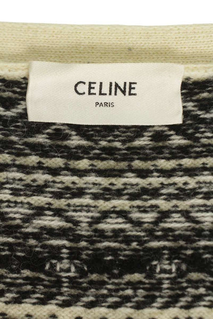CELINE Wool Jacquard Loose Cardigan White Multi Size M
