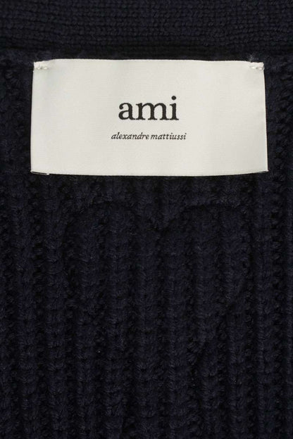AMI Logo Embroidered Striped Cardigan Blue x Beige Size XL