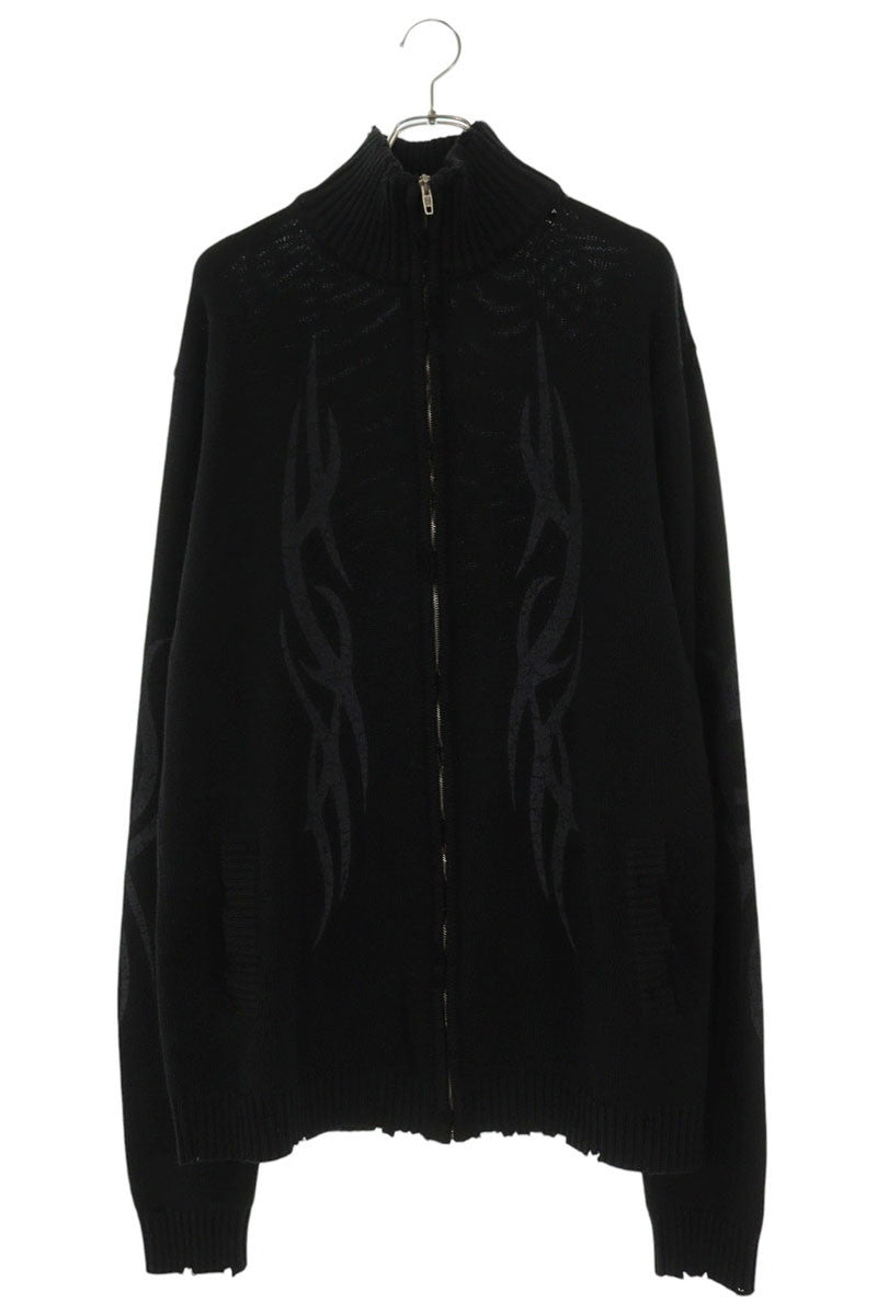 BALENCIAGA 24AW Tribal Damaged Zip Knit Cardigan Size L