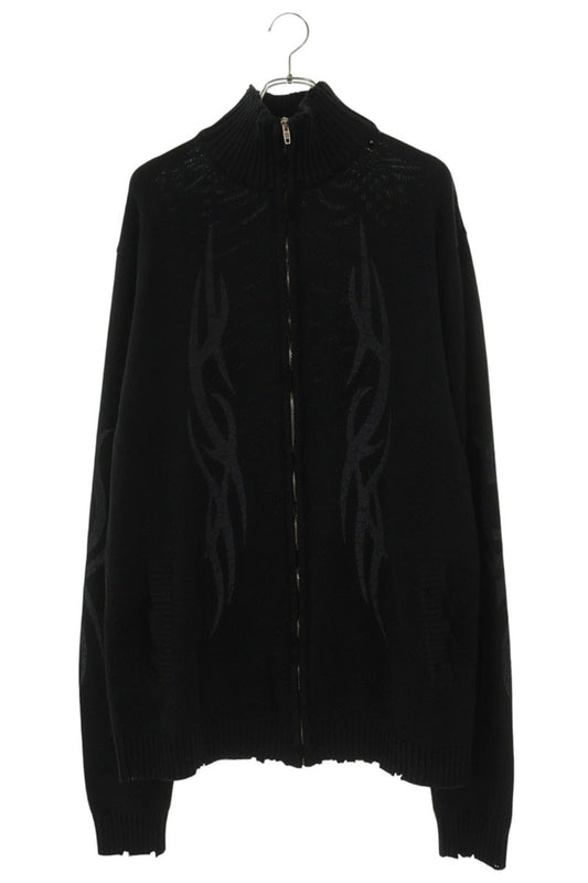 BALENCIAGA 24AW Tribal Damaged Zip Knit Cardigan Size L