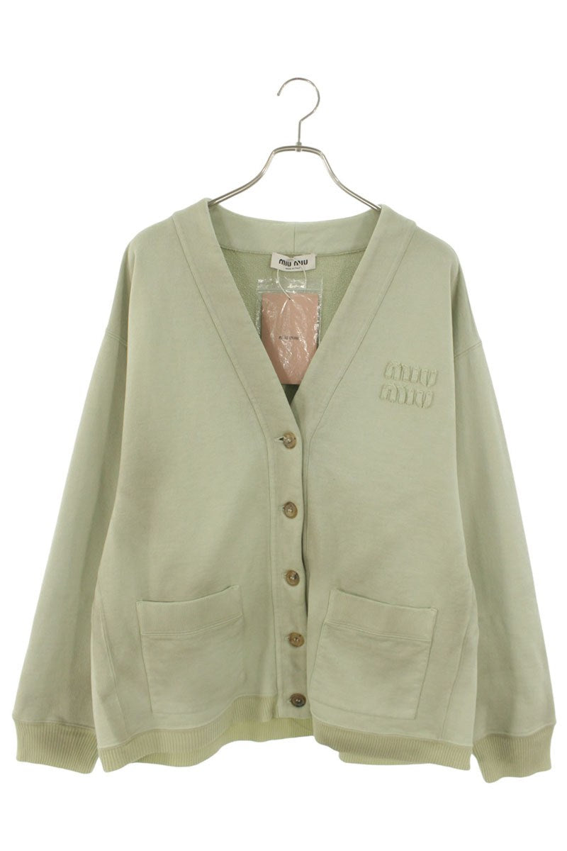miumiu Distressed Cotton Fleece Cardigan Green Size S