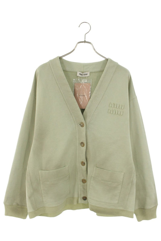 miumiu Distressed Cotton Fleece Cardigan Green Size S