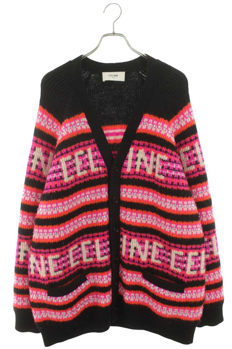 CELINE Bijoux Ski Jacquard Knit Cardigan Pink Multi Size M