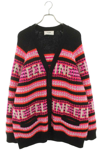 CELINE Bijoux Ski Jacquard Knit Cardigan Pink Multi Size M
