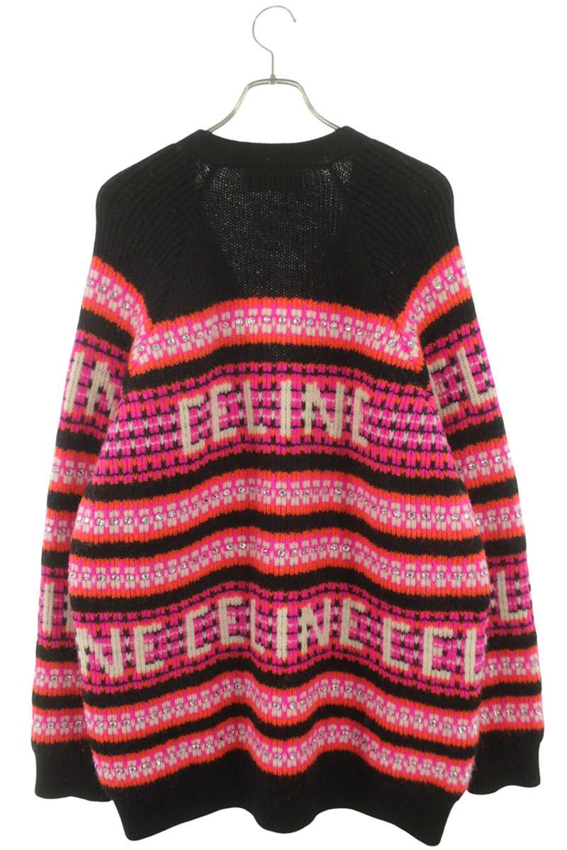 CELINE Bijoux Ski Jacquard Knit Cardigan Pink Multi Size M