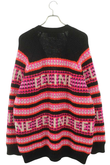 CELINE Bijoux Ski Jacquard Knit Cardigan Pink Multi Size M