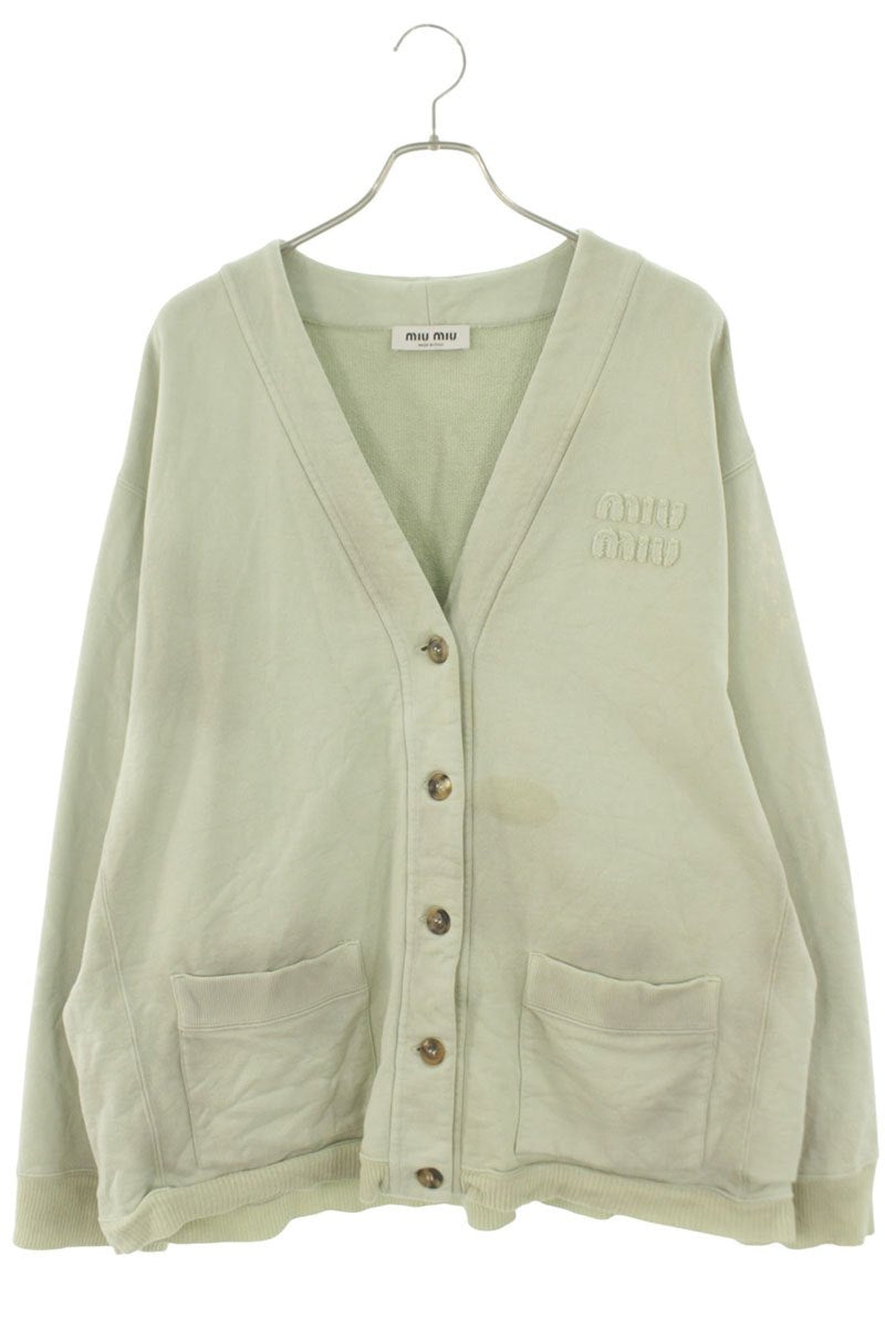 miumiu Distressed Cotton Cardigan Light Green Size XL