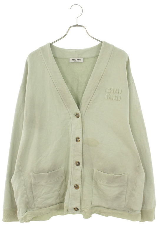 miumiu Distressed Cotton Cardigan Light Green Size XL