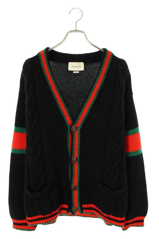GUCCI Wool Cable Knit Cardigan Black Size M