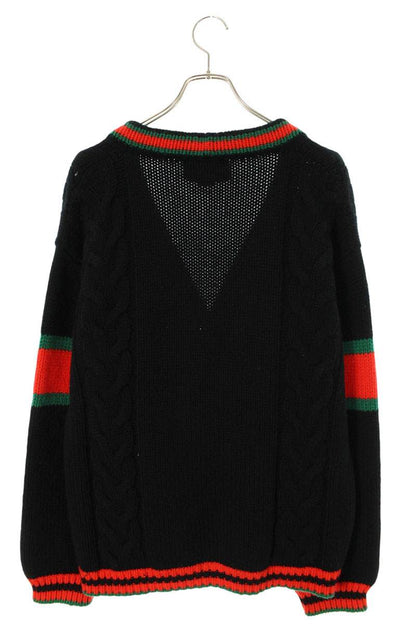 GUCCI Wool Cable Knit Cardigan Black Size M
