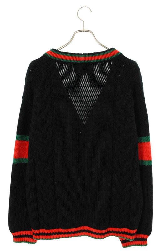 GUCCI Wool Cable Knit Cardigan Black Size M
