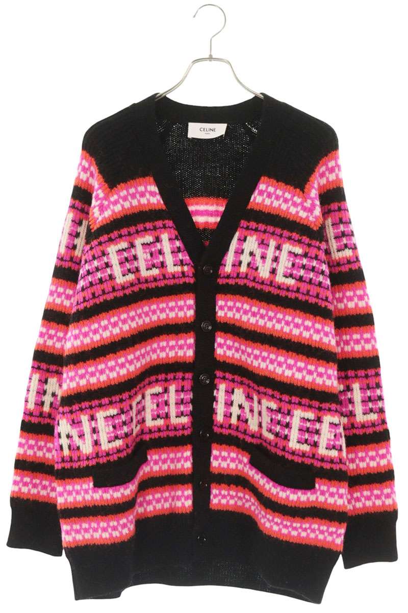 CELINE Ski Jacquard Wool Knit Cardigan Pink Size S