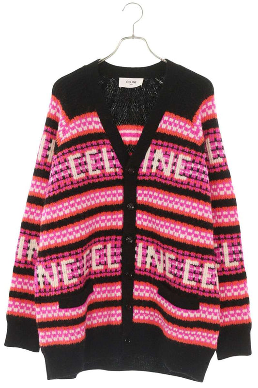 CELINE Ski Jacquard Wool Knit Cardigan Pink Size S