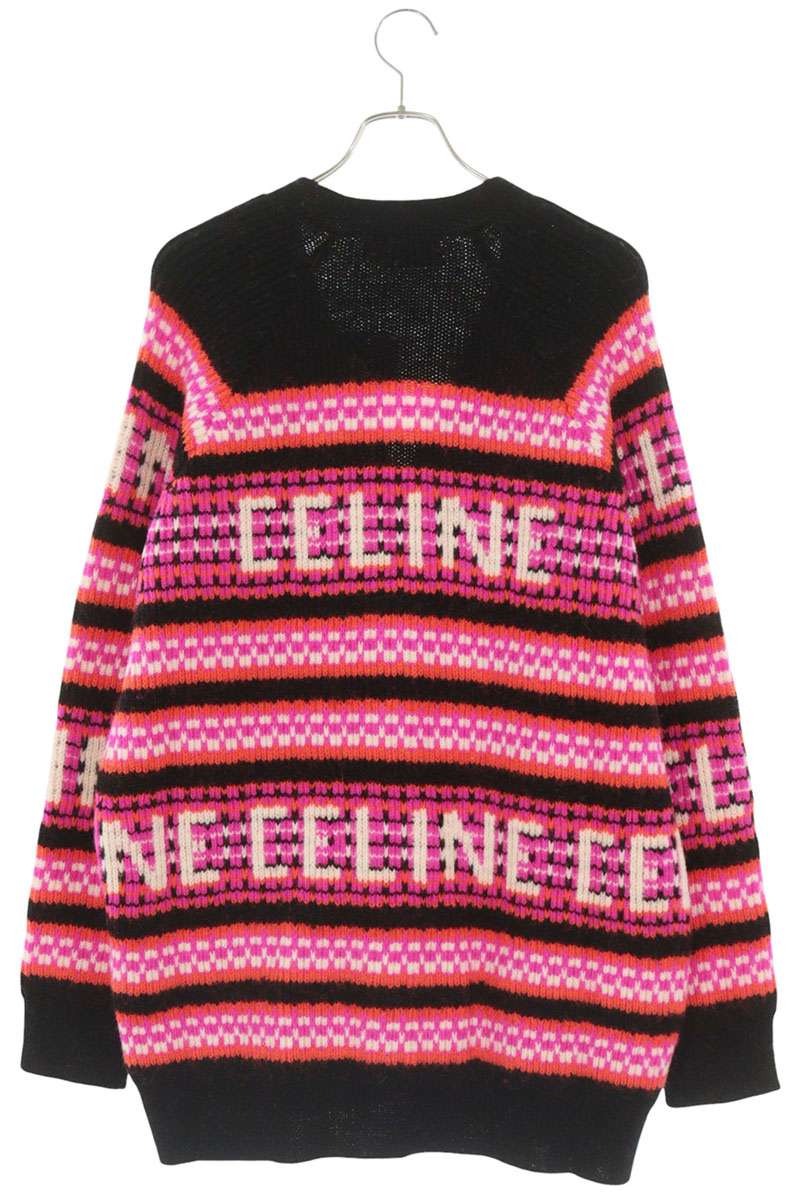 CELINE Ski Jacquard Wool Knit Cardigan Pink Size S