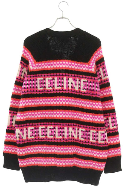 CELINE Ski Jacquard Wool Knit Cardigan Pink Size S