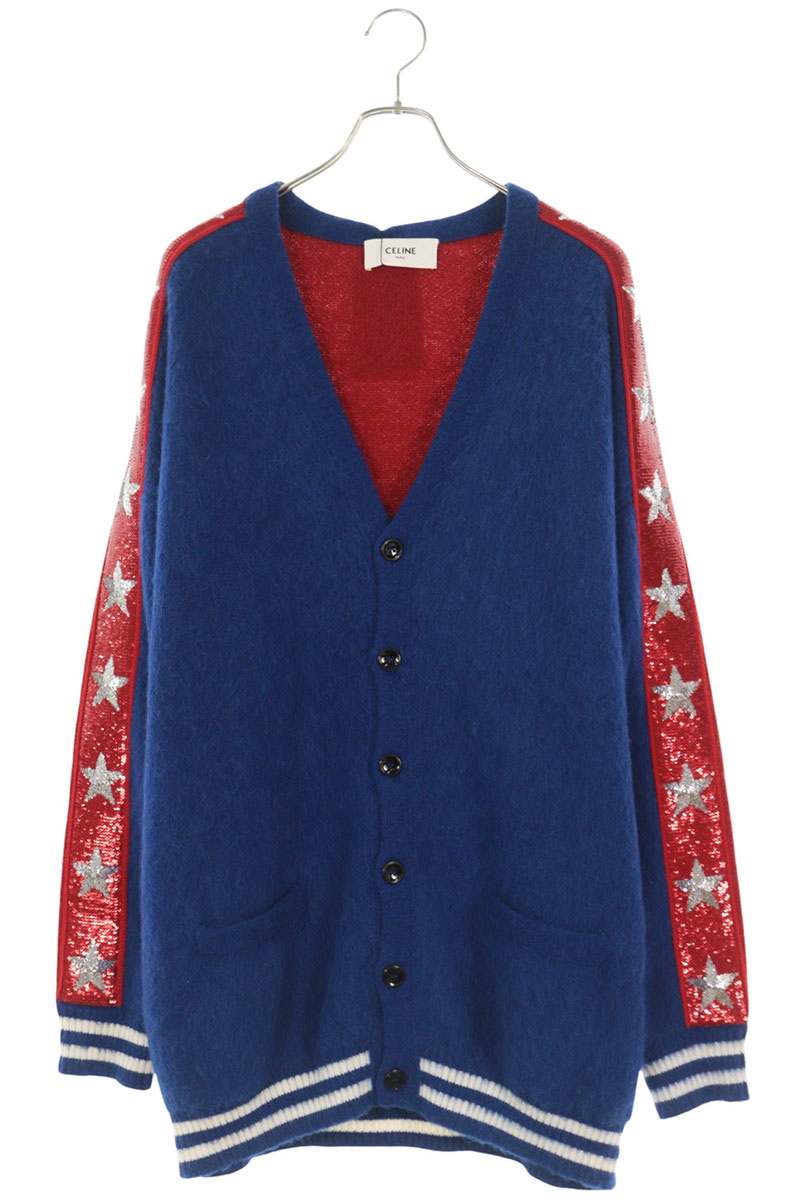 CELINE Star Sequin Alpaca Wool Knit Cardigan Multi Size XL