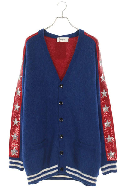 CELINE Star Sequin Alpaca Wool Knit Cardigan Multi Size XL